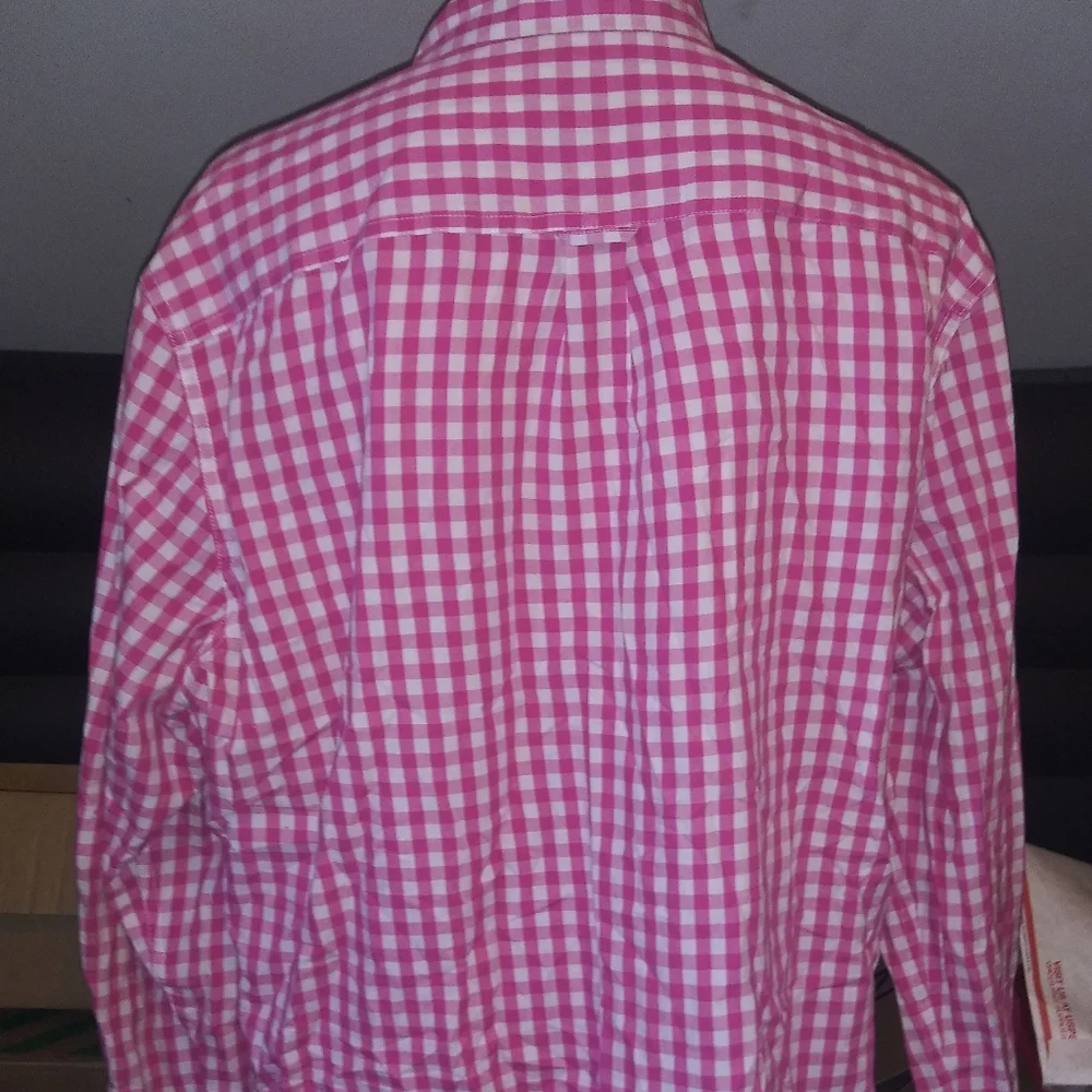 CHAPS Pink & White Buttons Gingham Long Sleeves Shirt XL Easy Care - Picture 9 of 11